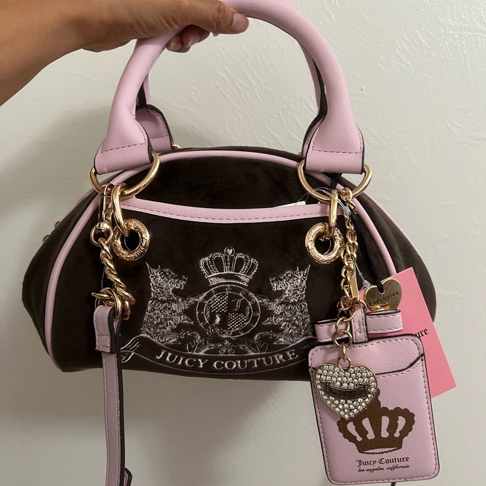 Juicy Couture Classic Scottie Dogs Satchel Pink and Chocolate Brown